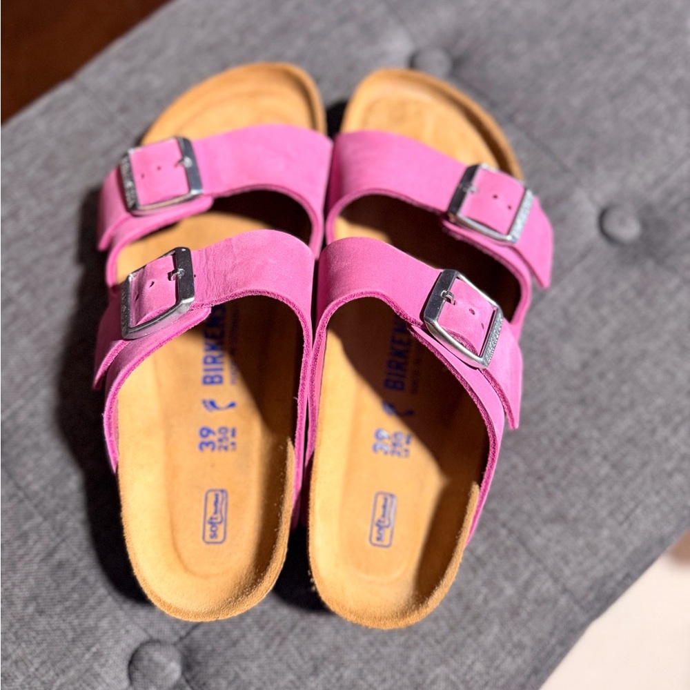 Birkenstock Arizona Suede Double Buckle Sandals in Pink